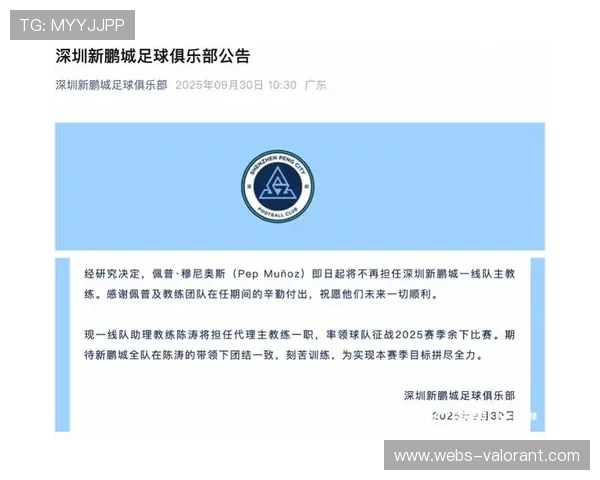 深圳新鹏城更换主帅陈涛临时执教迎战北京国安全力冲刺